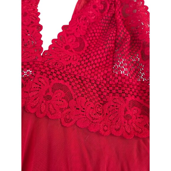 Escanté Red Lace Babydoll Nightgown Size 1X Handkerchief Hem Racerback - Picture 4 of 11